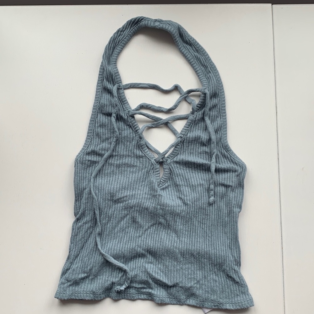 Urban Outfitters Blue Halter Lace up Top